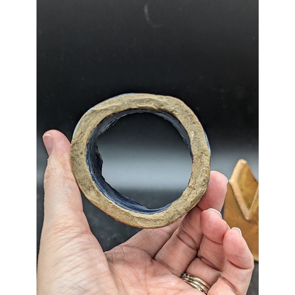 Studio pottery pair of crowns candle holders shelf table decor handmade - Picture 3 of 16